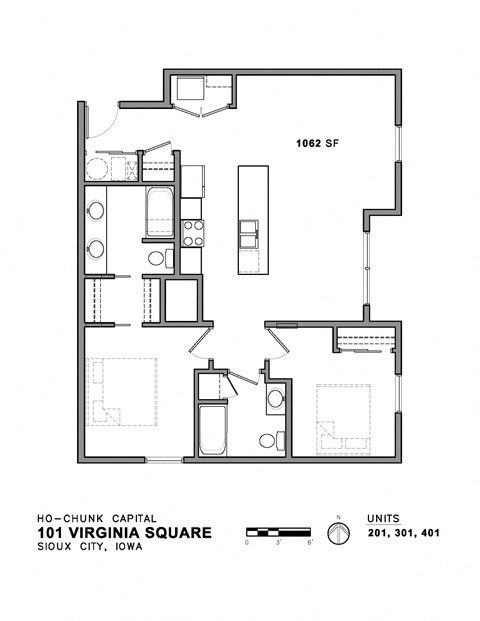 Floor plan for 2 beds, 2 baths, 1241 sqft